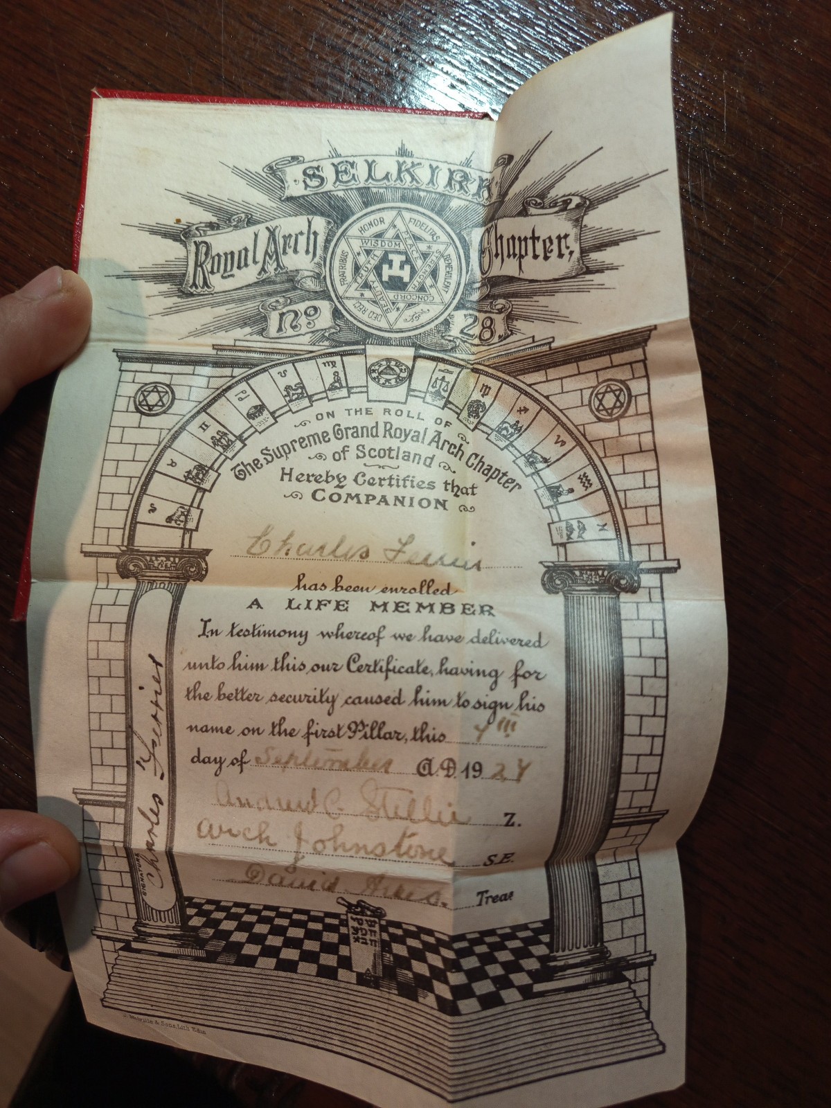 1927 Selkirk Royal Arch Chapter No 28 A Life Member  Freemasonry masonic/977
