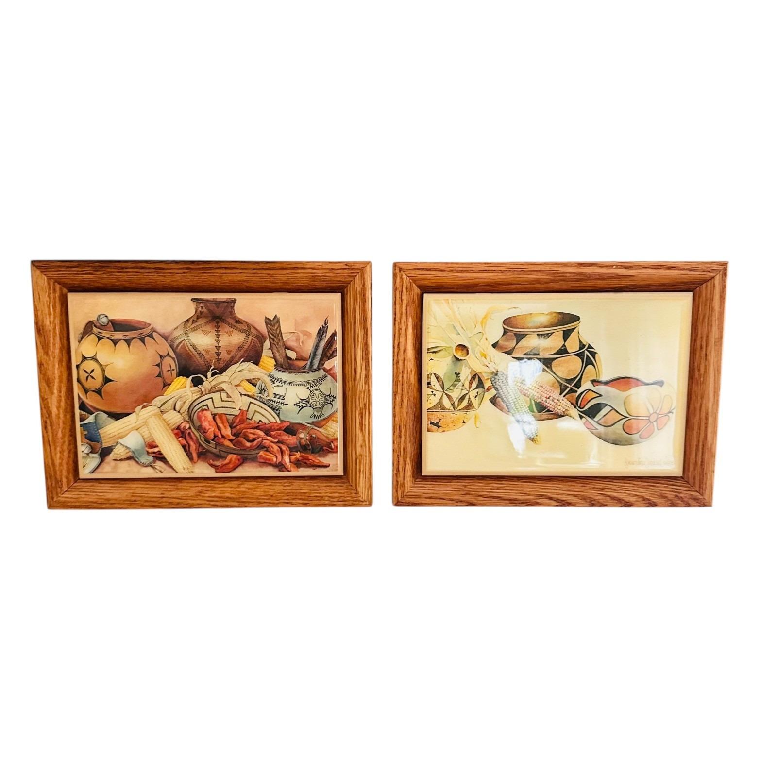 vtg 2 framed Mexican tiles American Native decor