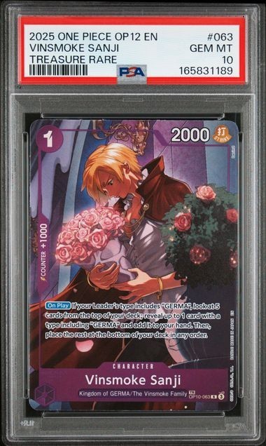 2025 ONE PIECE OP12-LEGACY OF THE MASTER TREASURE RARE VINSMOKE SANJI PSA 10