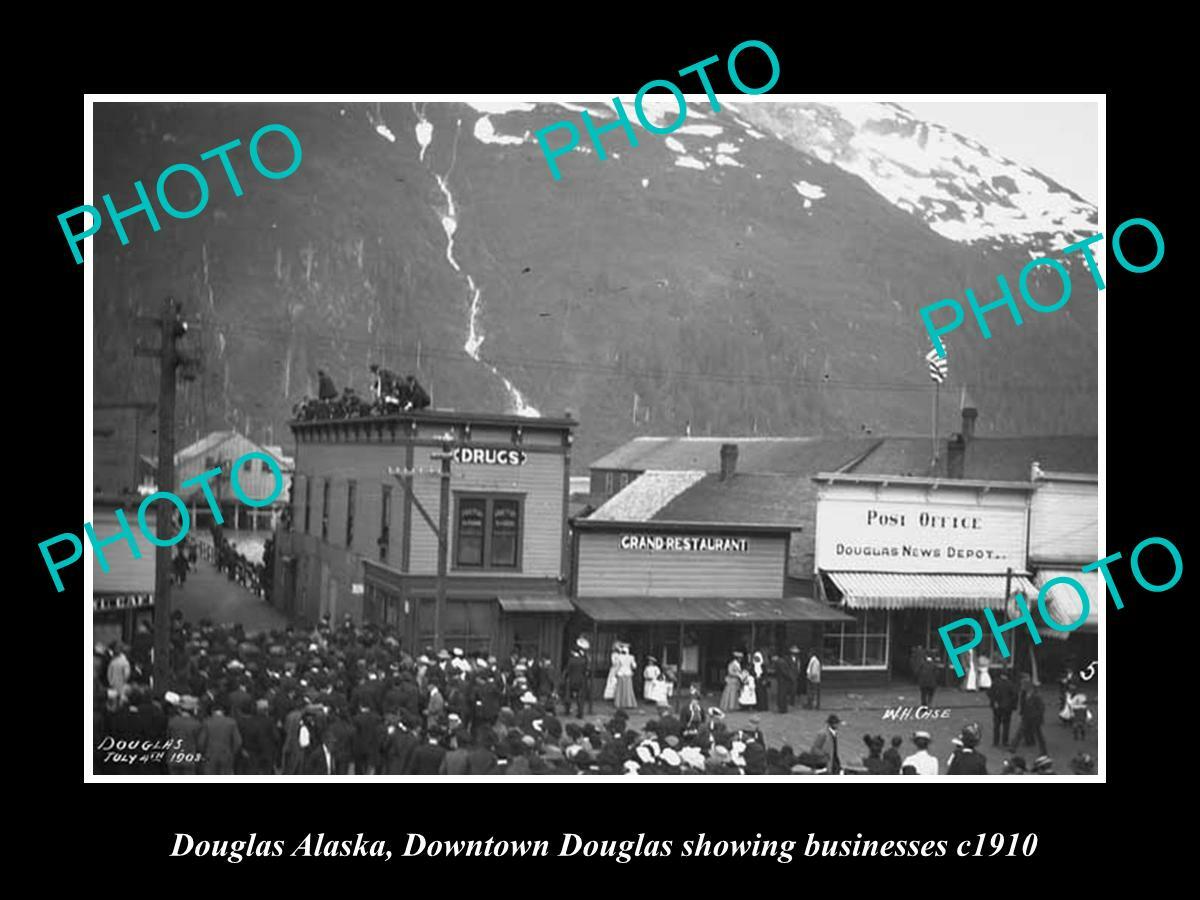 OLD 8x6 HISTORIC PHOTO OF DOUGLAS ALASKA VIEW OF THE TOWN SHOPS c1910