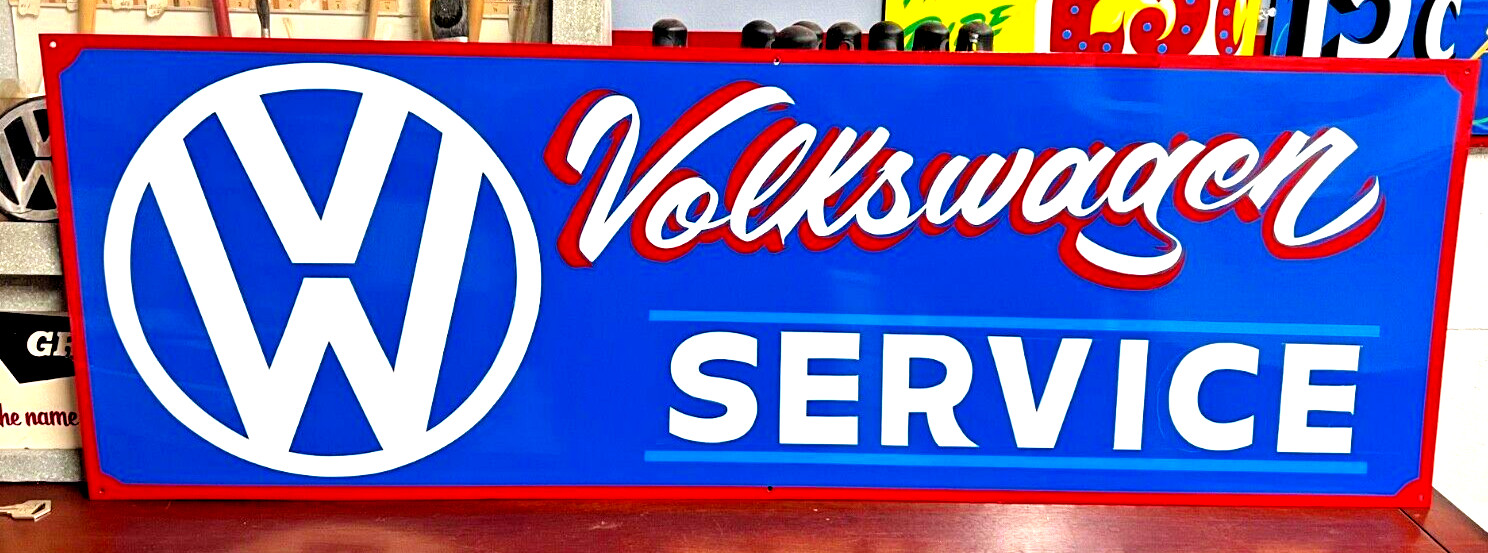 Large Hand Painted Vintage Volkswagen SERVICE SIGN VW Bug CAR Gas Oil Dealership