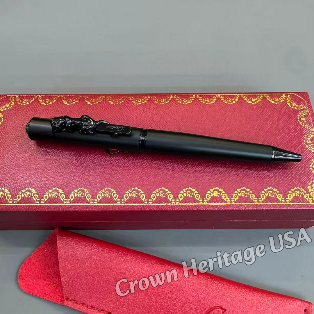 CARTIER Full Black Ballpoint Pen Panther Clip Luxury Writing Collectible