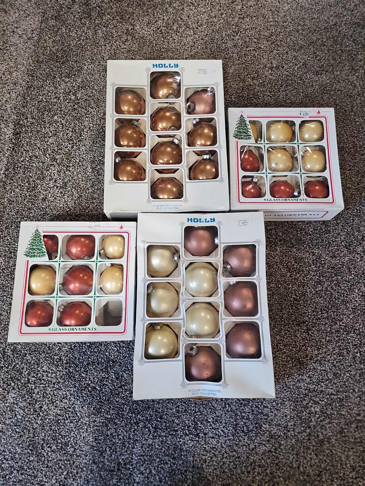 VTG Holly Glass Ball Christmas Ornaments Set Plus 2 More Boxes - 37 Balls Total 