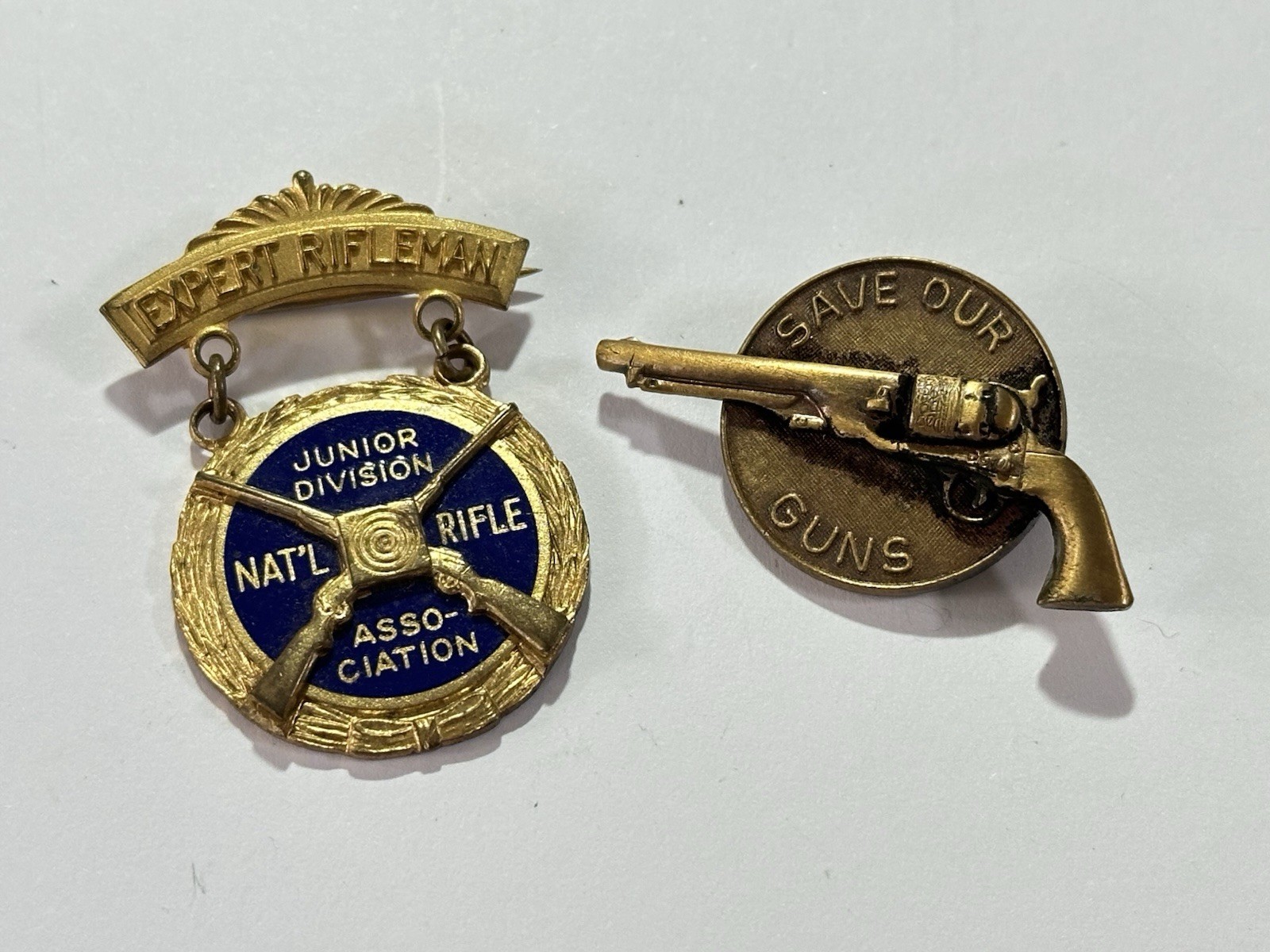 Vintage Grandpa Estate NRA Junior Division ‘Save Our Guns’ Revolver Pin Lot