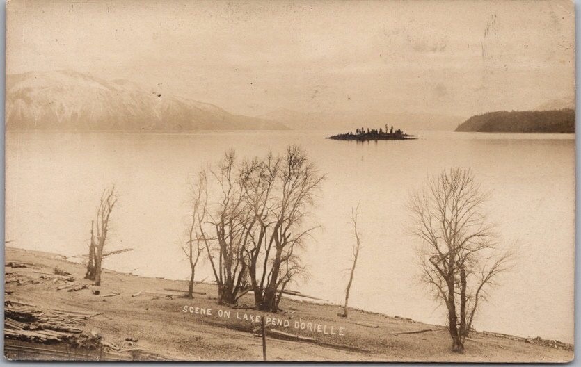 1910s LAKE PEND D'ORIELLE, Idaho Real Photo RPPC Postcard Panorama View / UNUSED