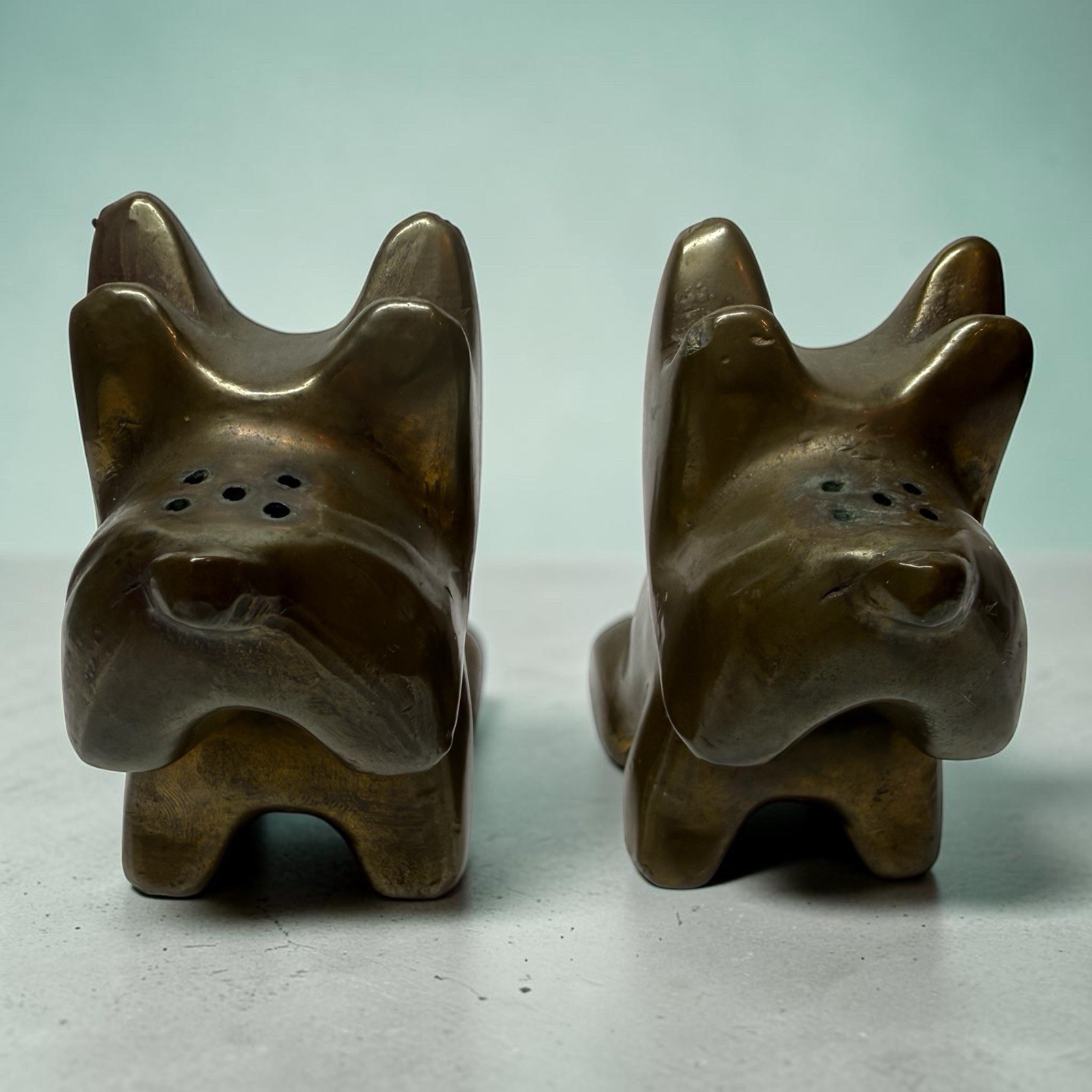 Pair Of Scotty Dog Salt And Pepper Shakers. Brass Or Bronze 