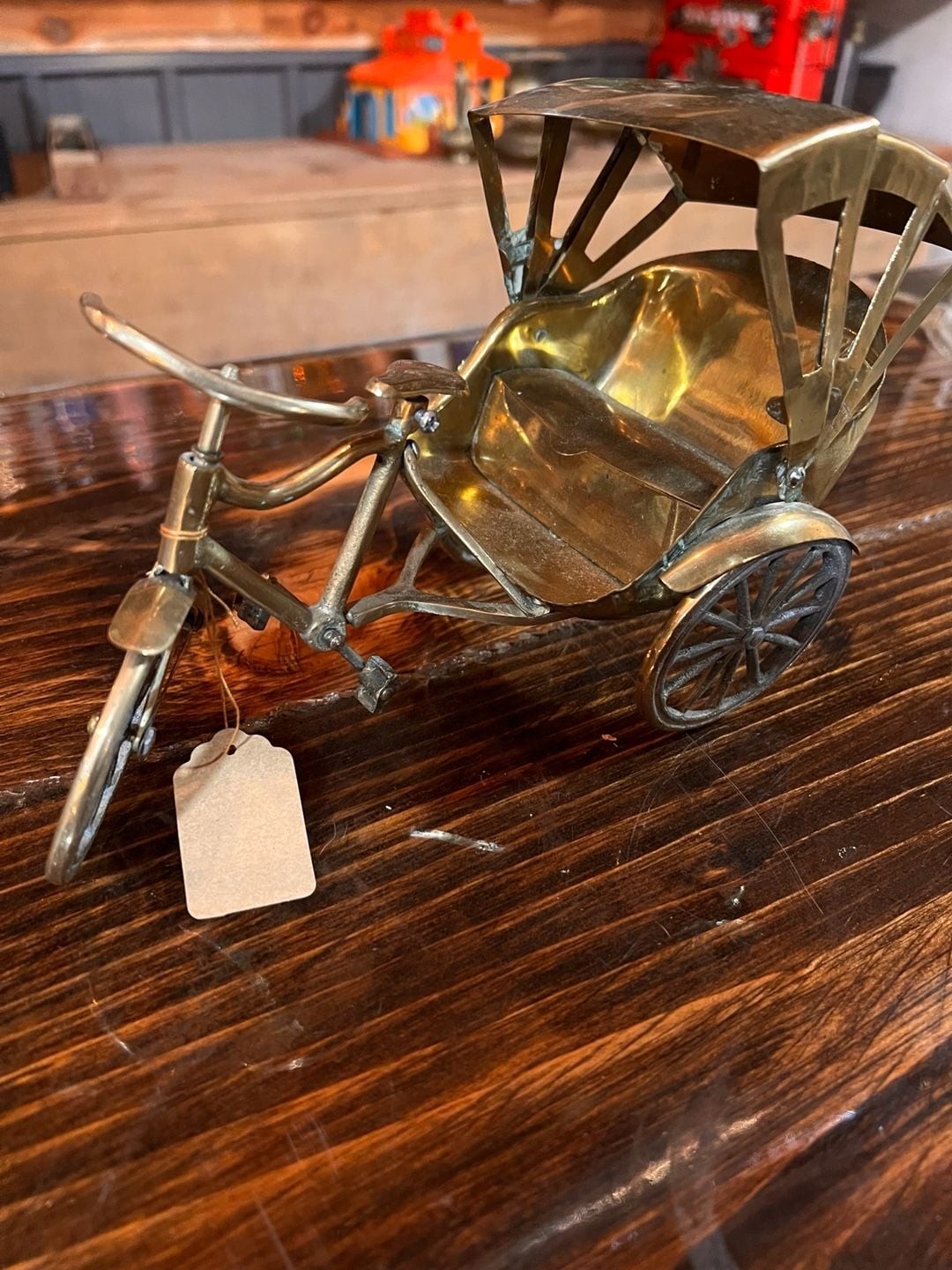 Vintage Brass Rickshaw Tricycle Figurine Collectible