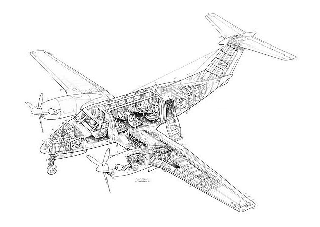 Beech King Air 200 Cutaway Drawing  24IN X 36IN
