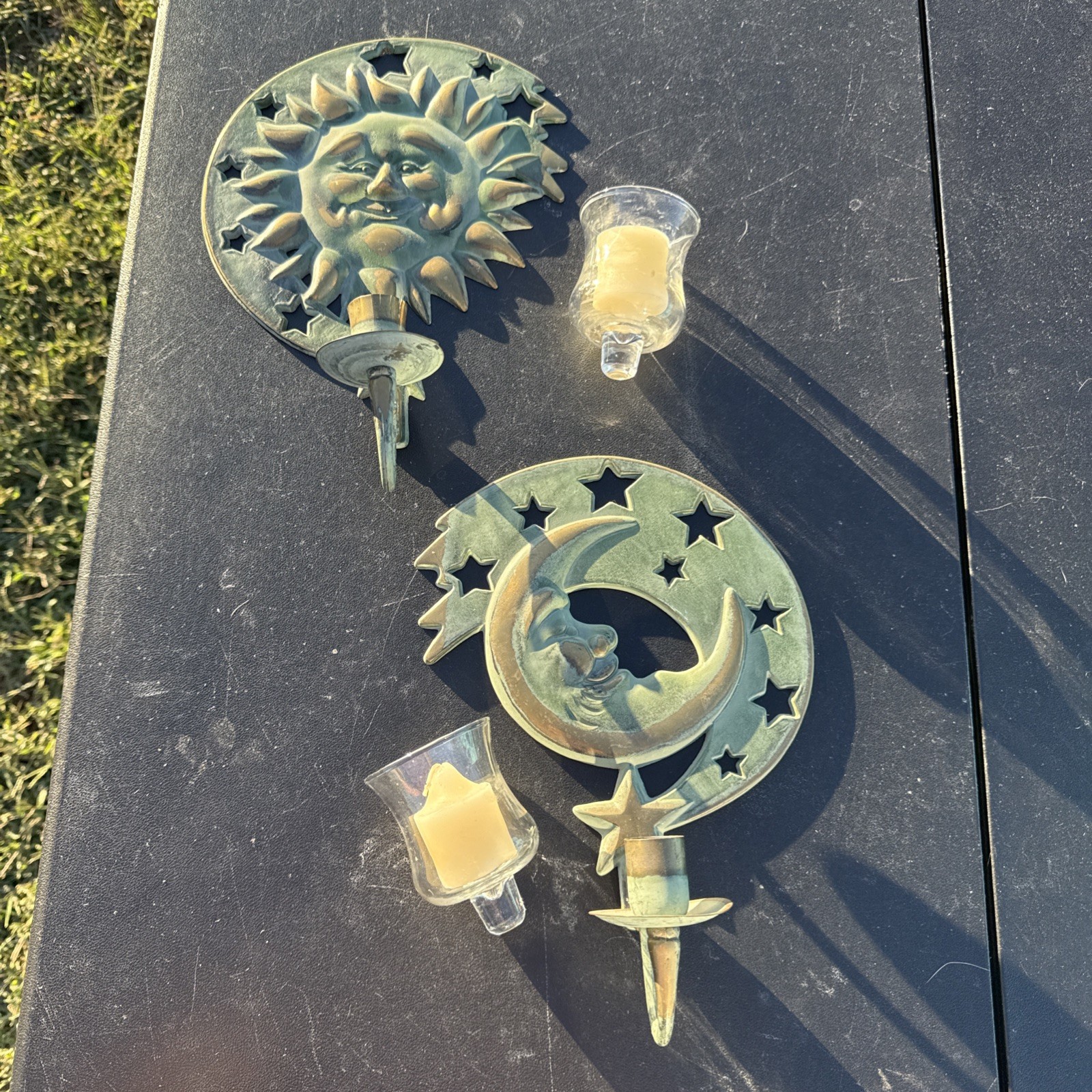 Vintage 1994 PartyLite Sun Moon & Stars Wall Sconces Celestial Candle Holders
