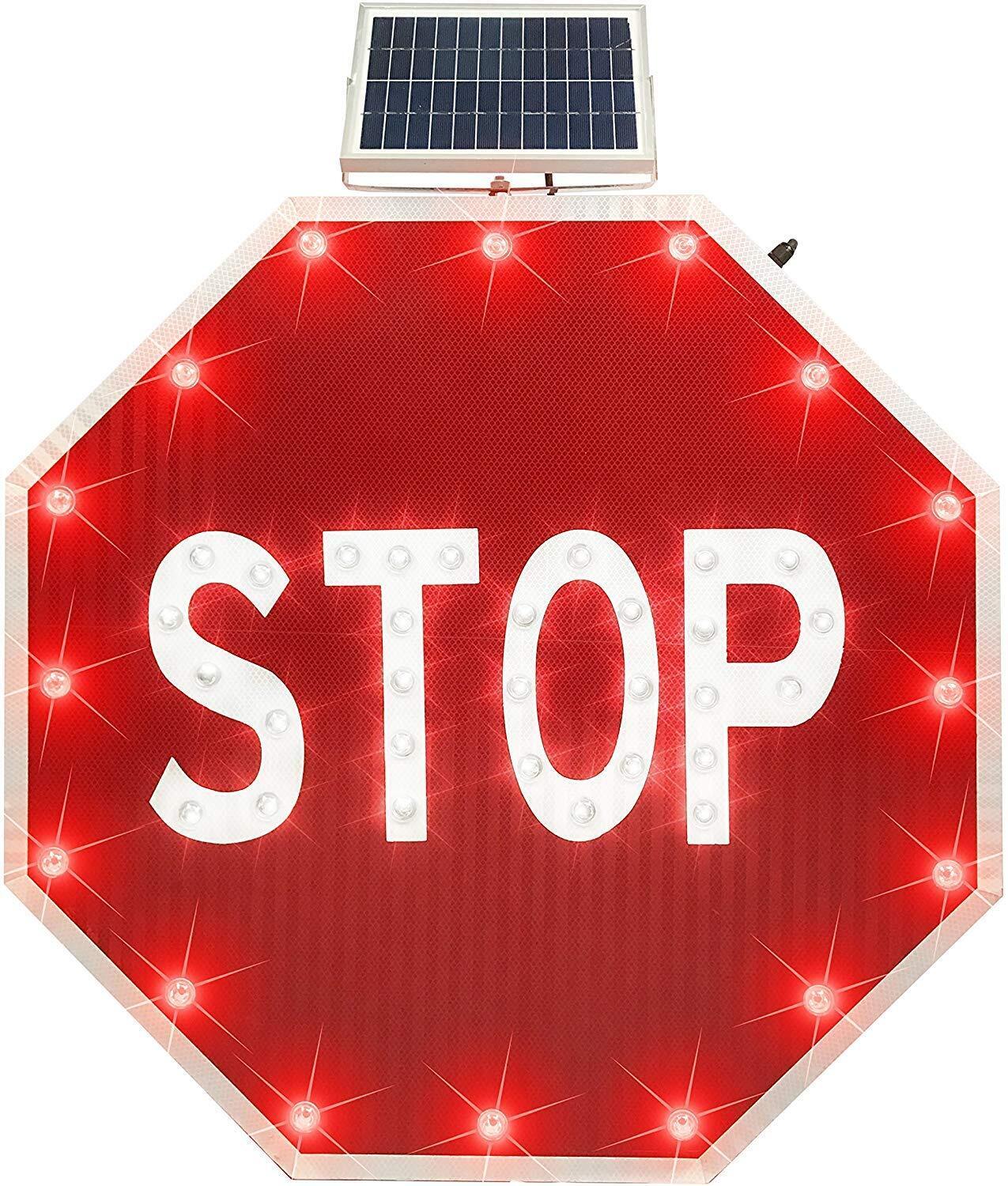 30'' Stop Sign Solar Powered LED Blinking Reflective Street Traffic Warning Sign