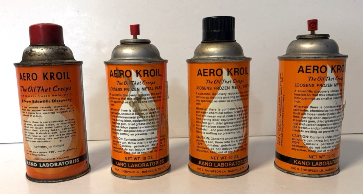 4 Vintage Kano Laboratories Aero Kroil Spray Can The Oil That Creeps Penetrating