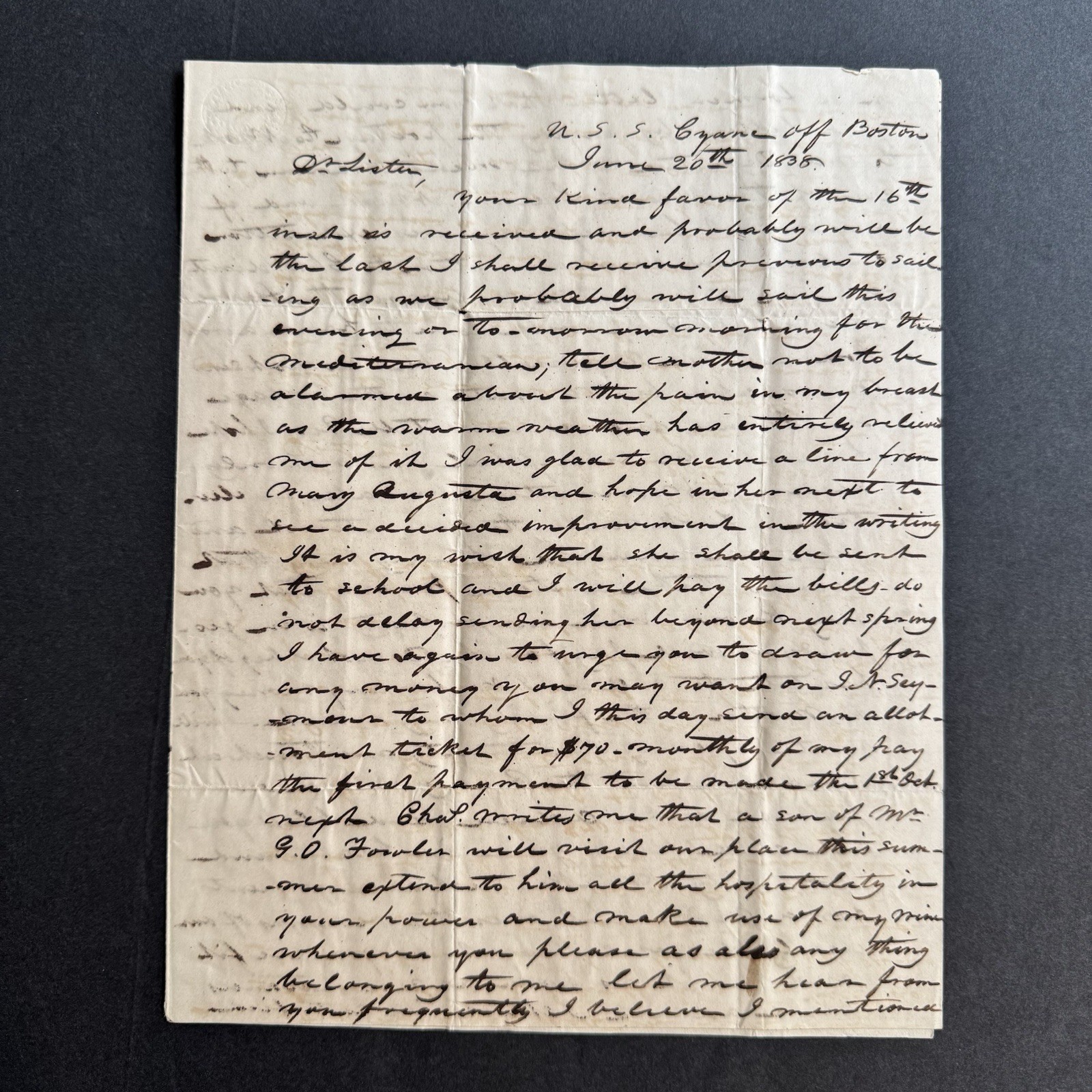 1838-39 Samuel Lockwood Naval Letters USS Cyane Gibraltar Marseille Ship Mark
