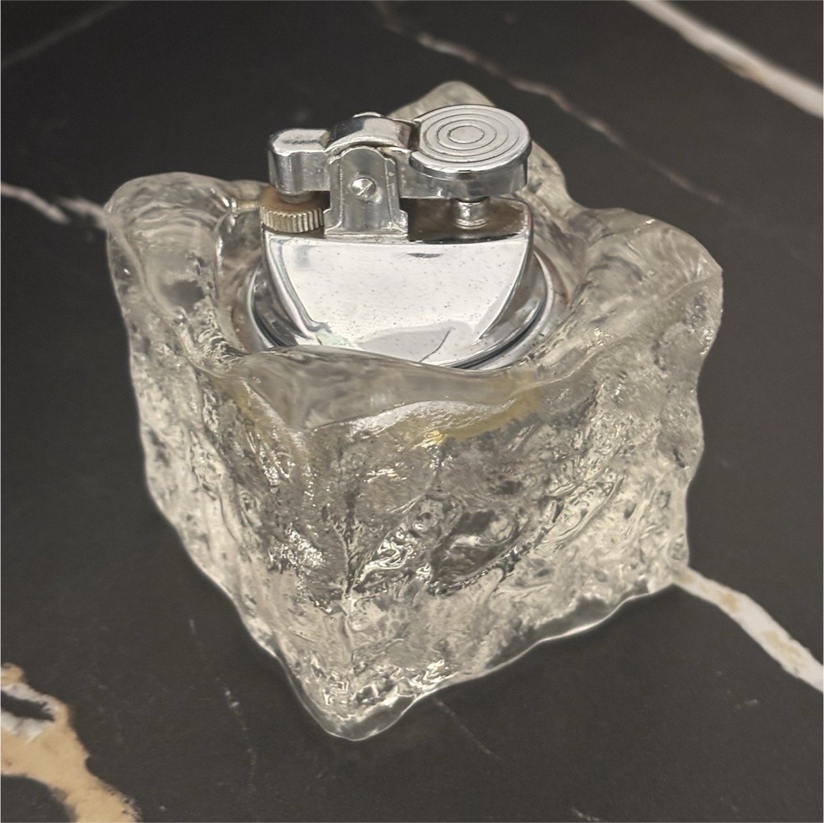 Vintage Japanese Glass Ice Cube Table Lighter 1960s 1970s Mid Century