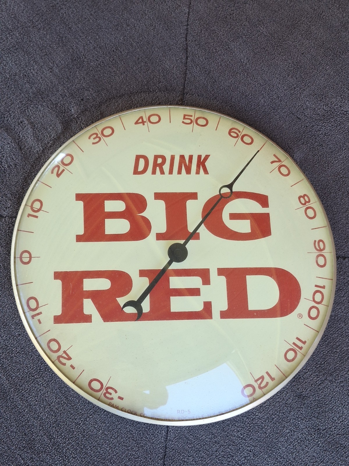 Vintage Drink Big Red Soda Advertising Thermometer Pam Clock Co. RD-5