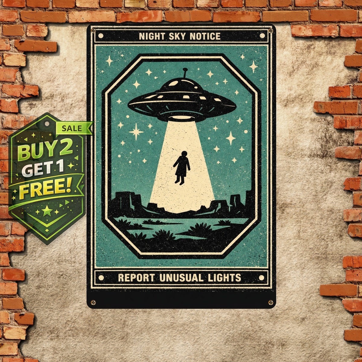UFO Abduction Area Warning Wall Poster Metal Tin Sign 8x12
