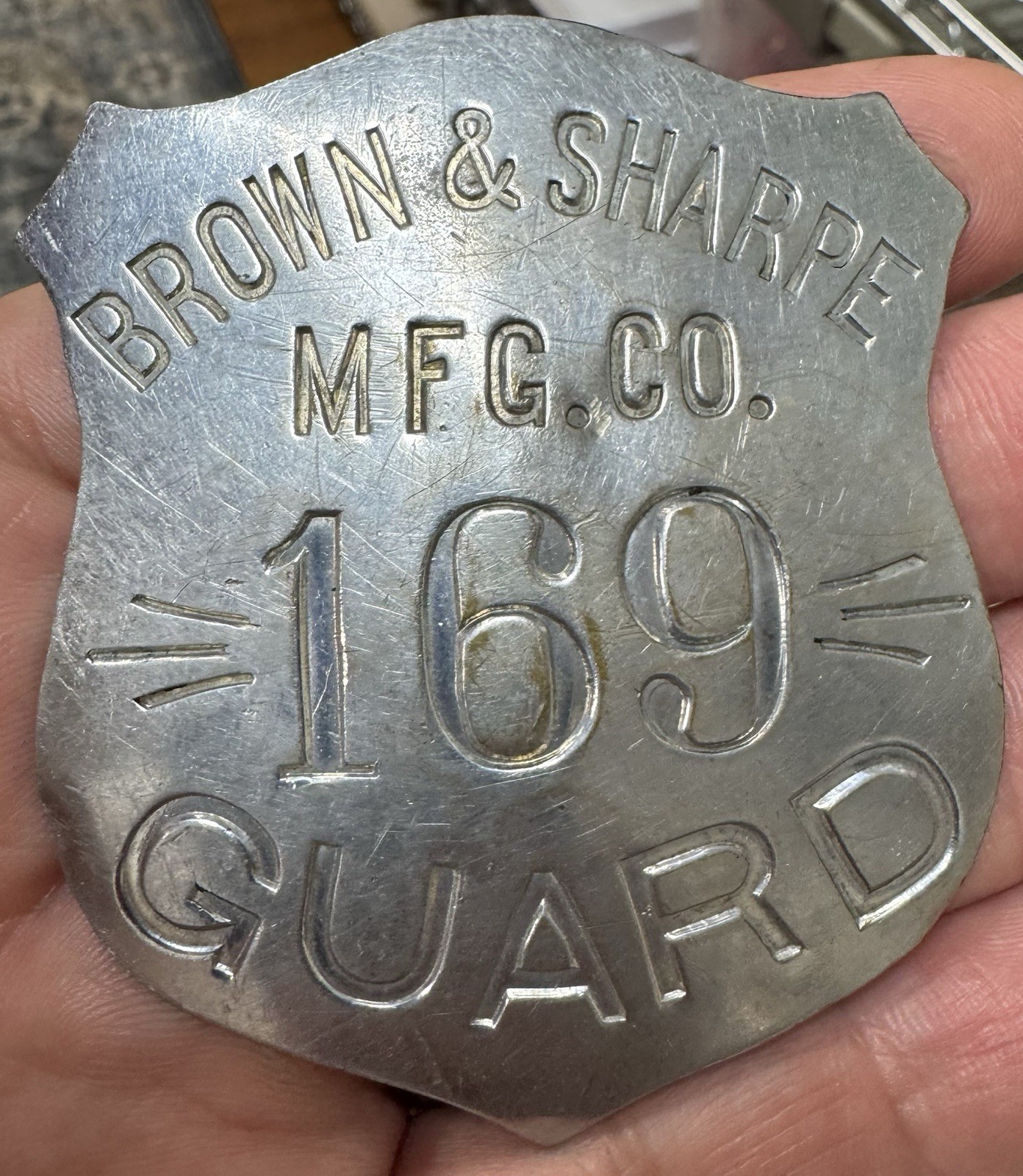 Antique Brown & Sharpe MFG Guard Badge AA White 3