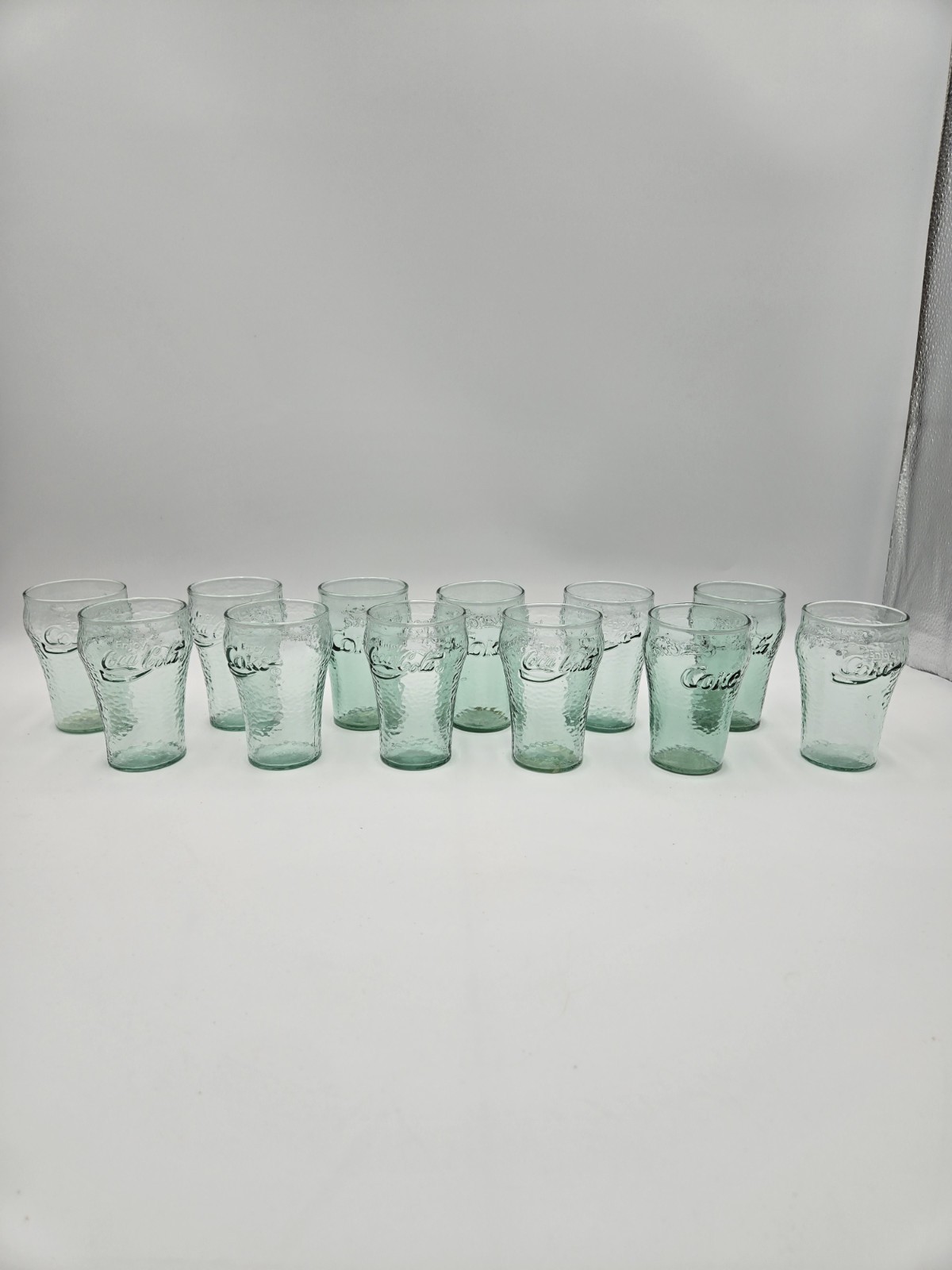 Set of 12 Vintage Coca-Cola Green Dimpled 6 oz Glasses Indiana Glass (A3)