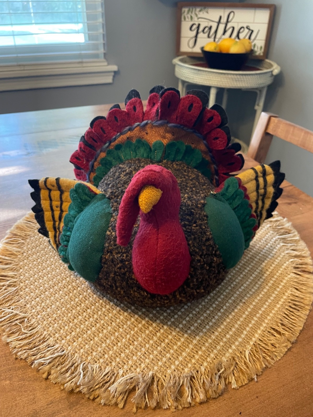 Vintage primitive plush/felt turkey table sitter Hallmark