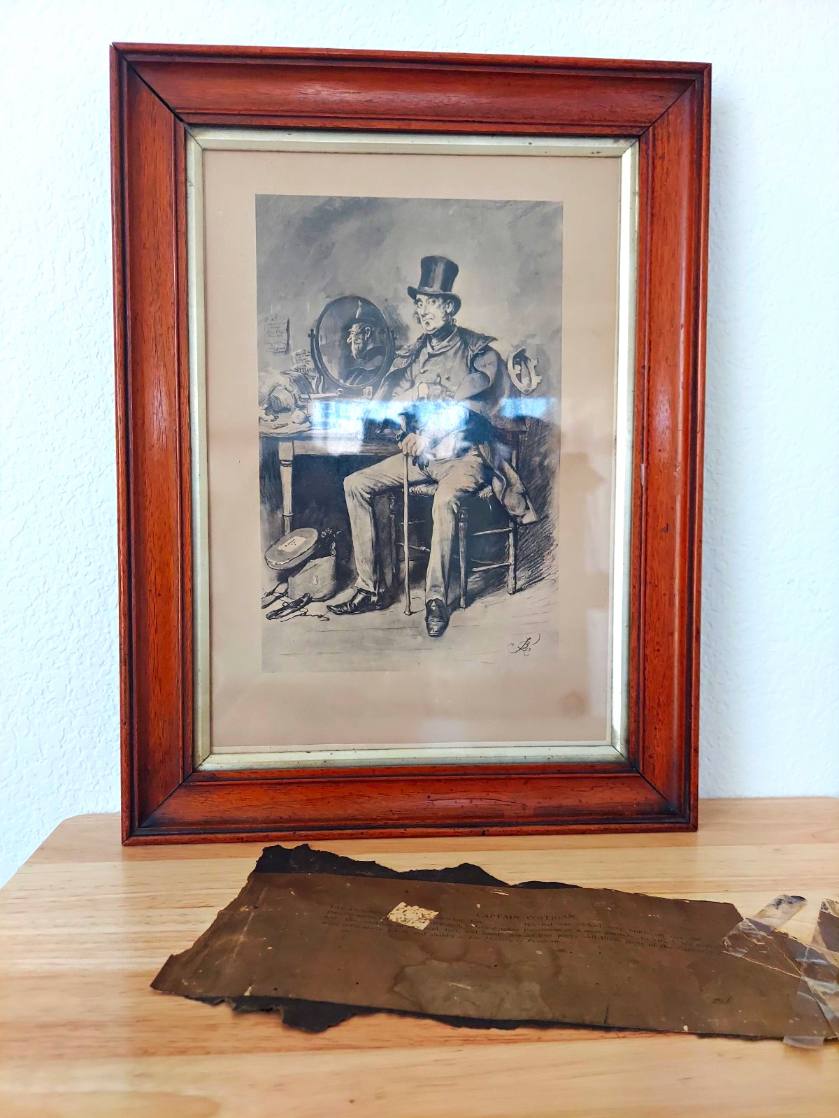 Antique c1886 Frederick Barnard Captain Costigan Photogravure Thackeray Framed
