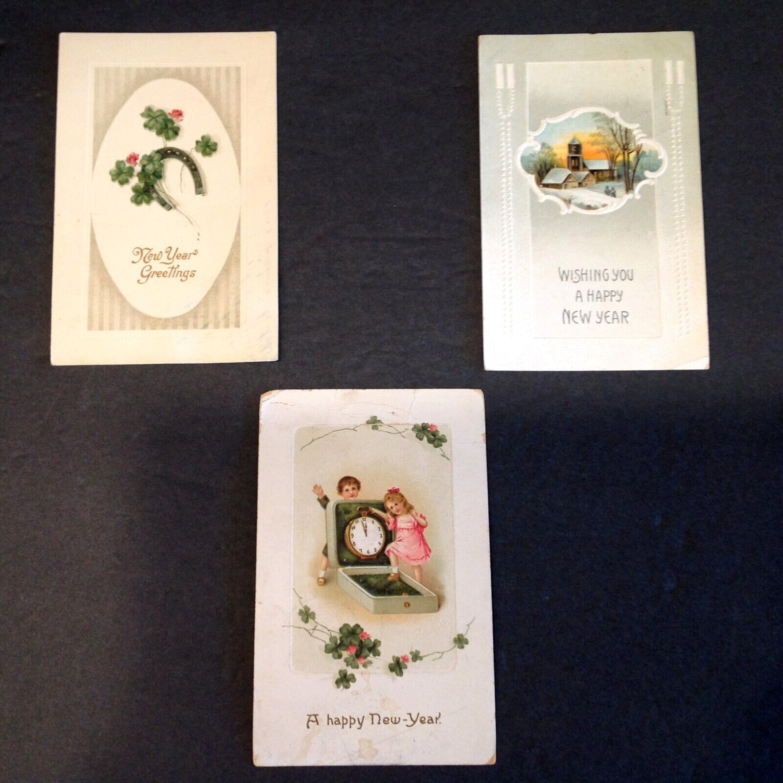 Antique New Year Postcards Germany Embossed-Lot of 3
