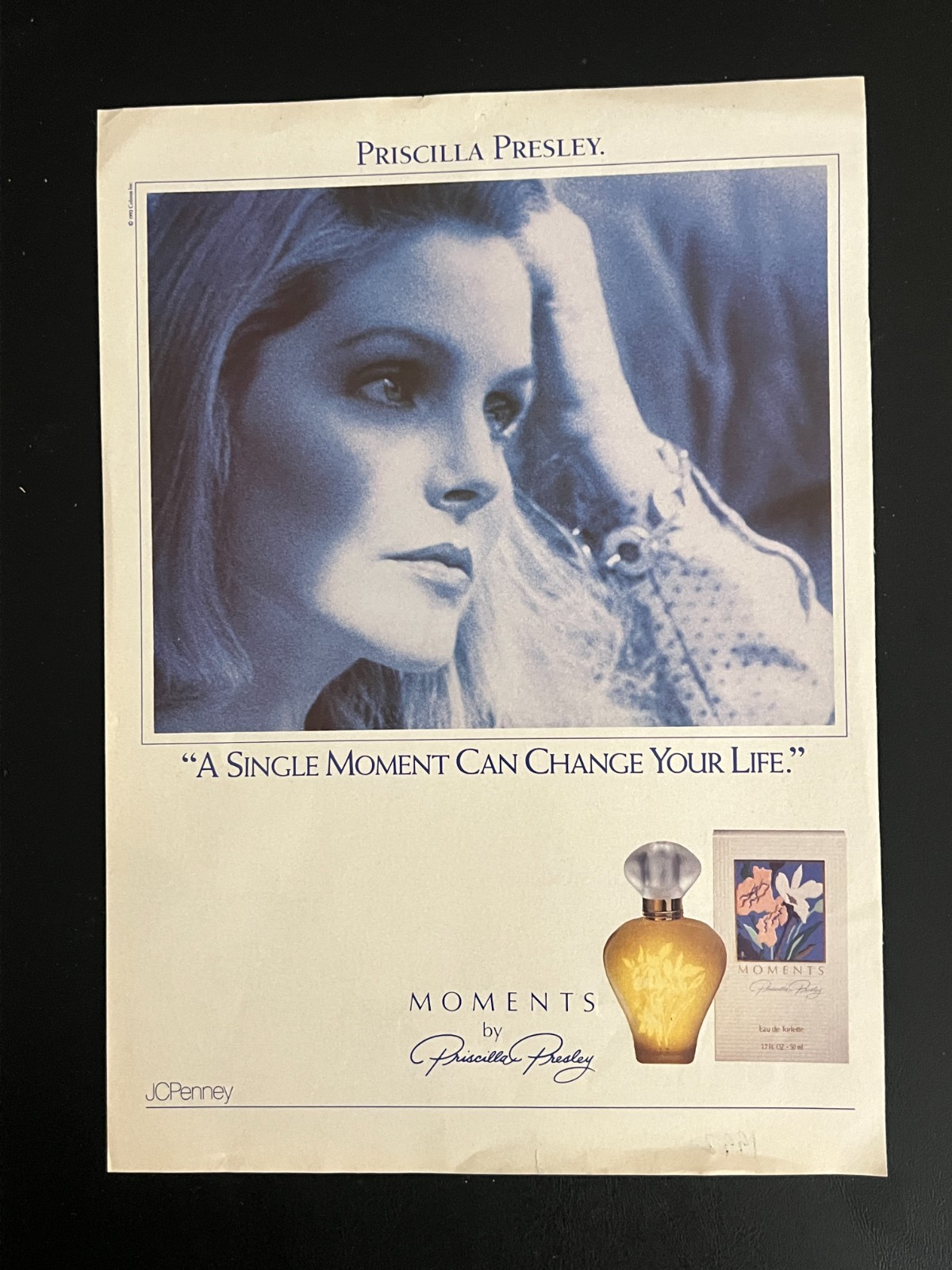 1992 PRISCILLA PRESLEY Moments Eau De Toilette Perfume Print Ad Mag 8\