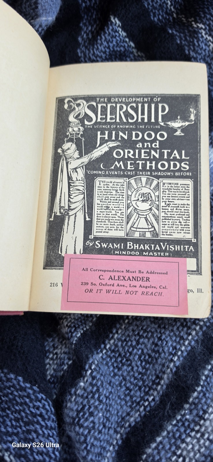 Vintage Occult Book Seership Hindoo and Oriental Methods Future Prediction Astro