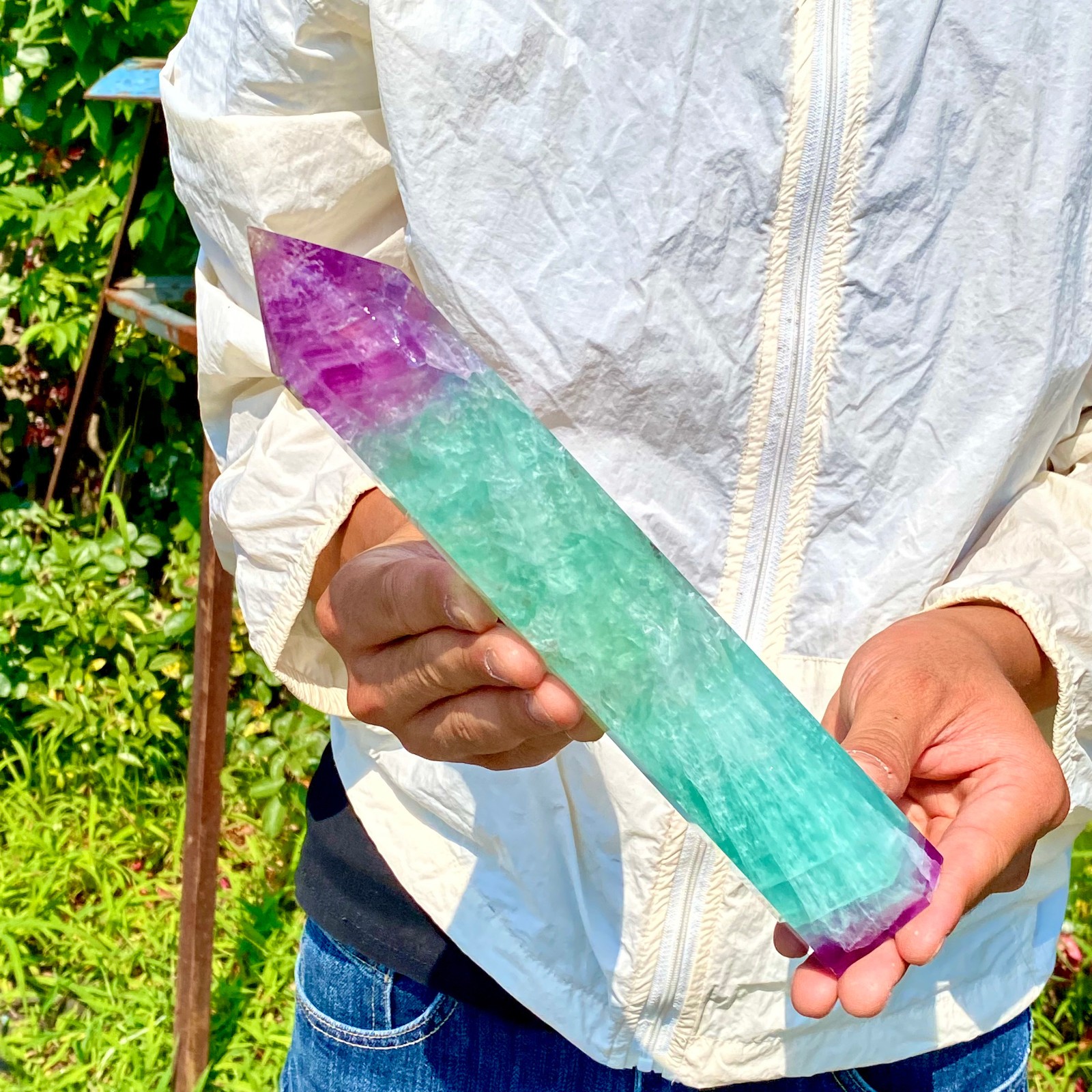 941G Natural unique colored fluorite pillar quartz crystal sample