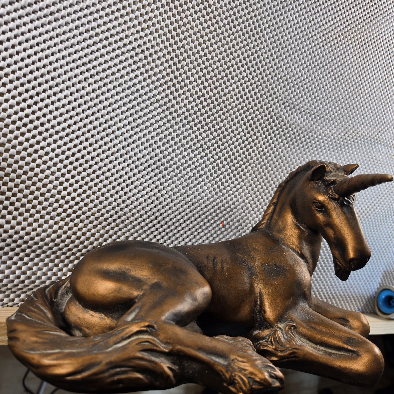 Vintage 1981 Universal Statuary Unicorn Figurine Bronze Tone Reclining Horse