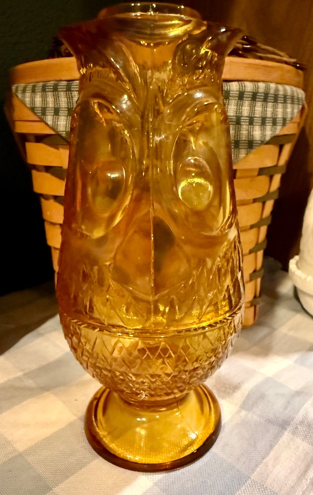 VINTAGE Viking Amber Owl Fairy Lamp  Mid-Century, 7 1/8