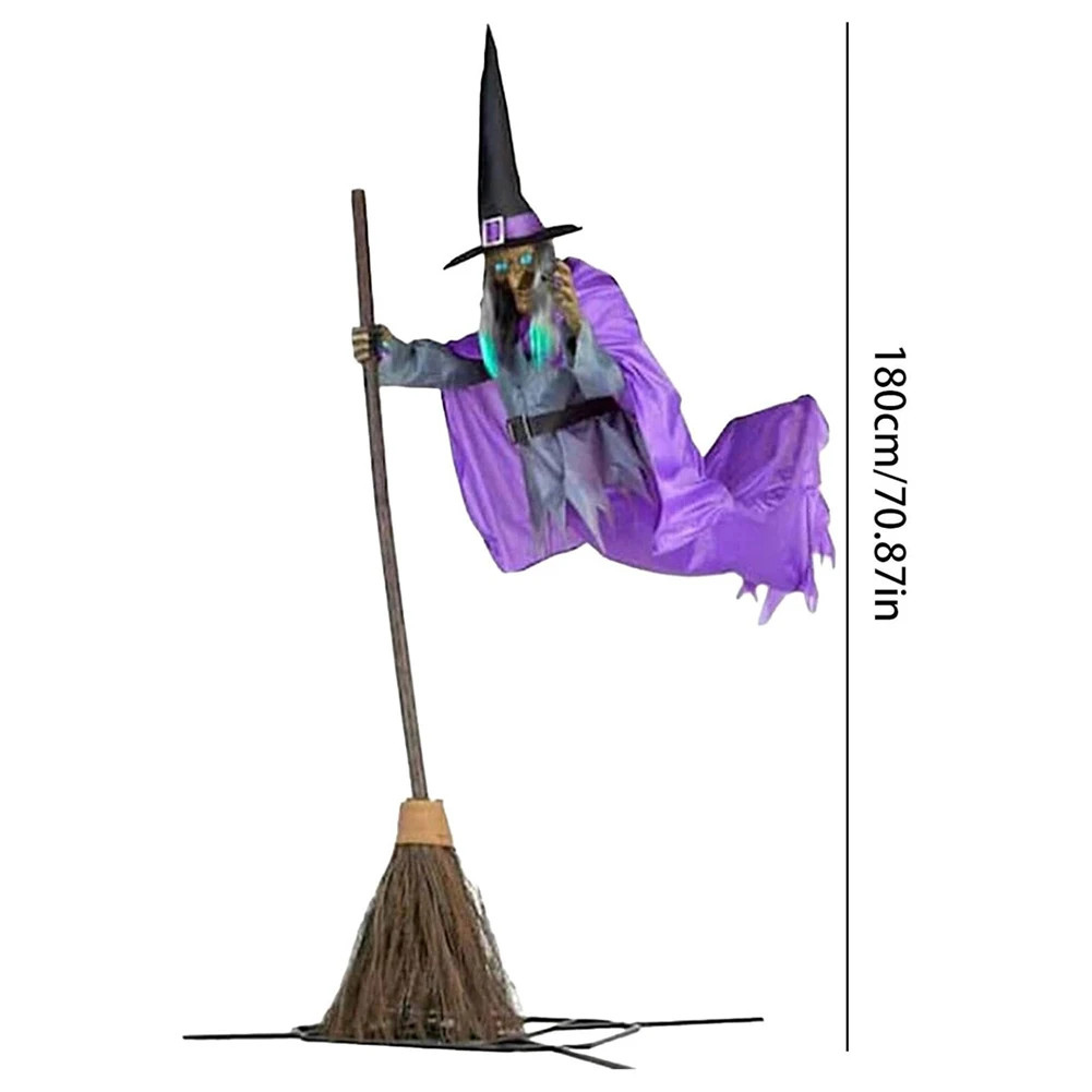 Halloween Flying Witch Decor with Terrifying Sounds and Lights Light-Up LED Scre