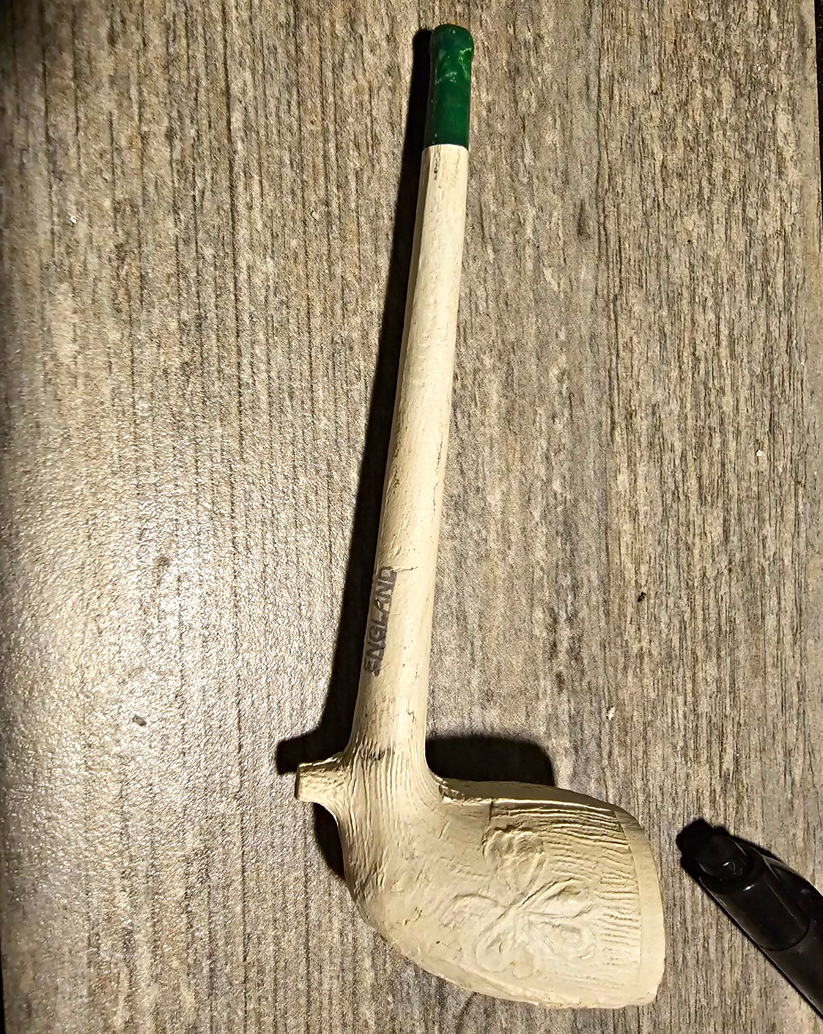 Antique English Clay Tobacco Pipe Irish Shamrock Relief Pattern Green Tip Vintag
