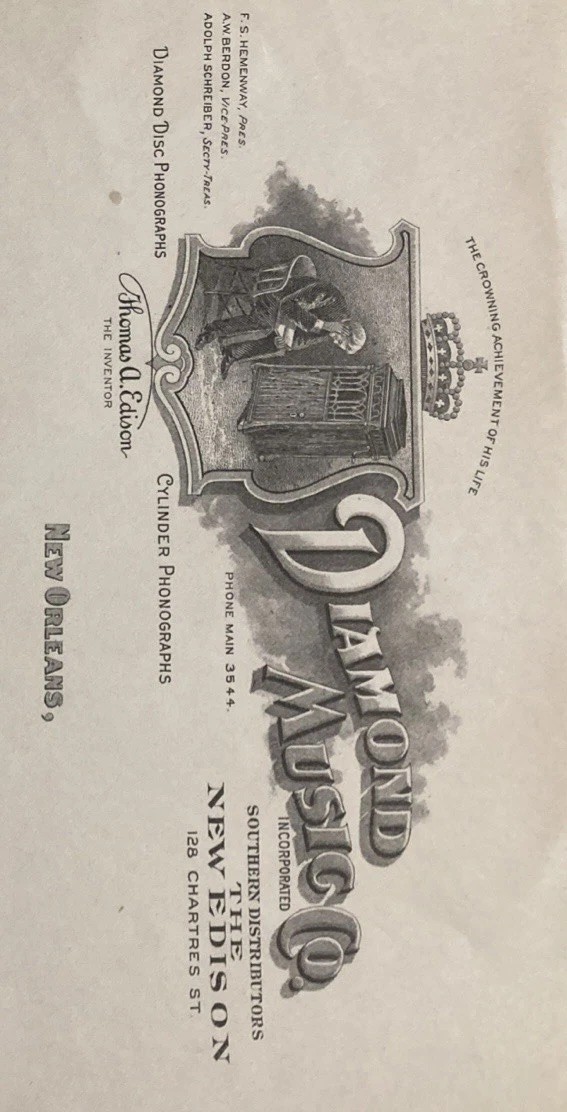 Distributor Of The New Edison New Orleans LA Diamond Music Co Letterhead c1915