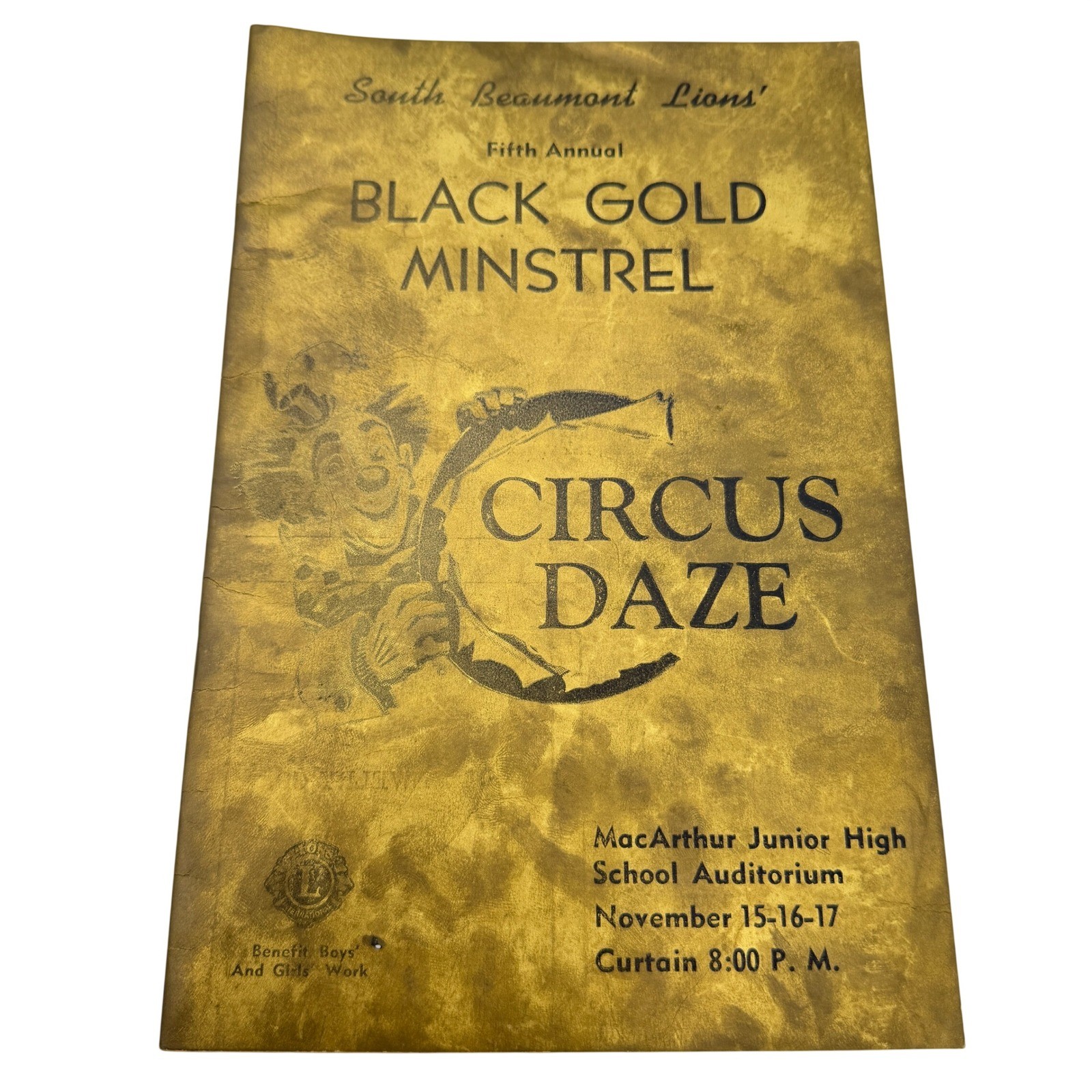 Vintage 1954 South Beaumont Lions Club Black Gold Minstrel Circus Daze Program