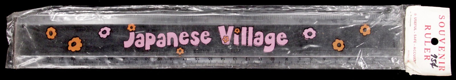 Vintage 1970's Clear Plastic Ruler Japanese Village Buena Park Amusement Park