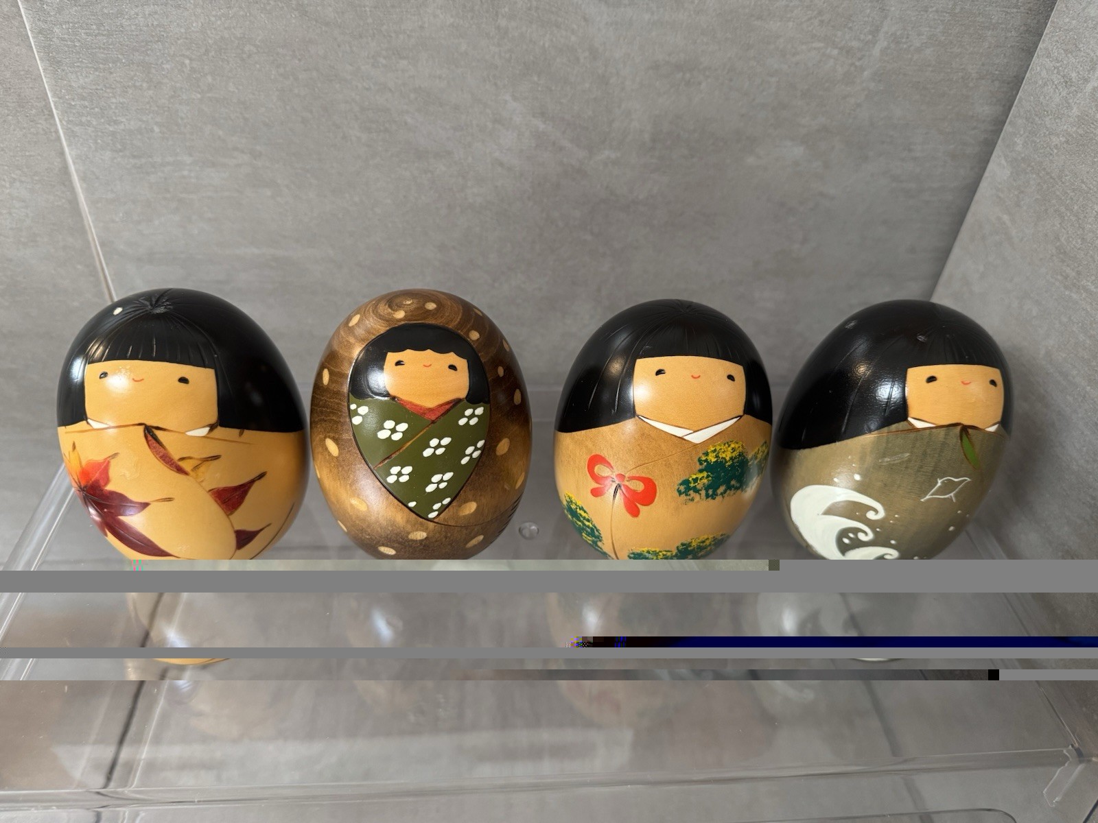 Okamoto Usaburo Poetry of the Four Seasons Kokeshi Doll Set of 4 Signed Japan
