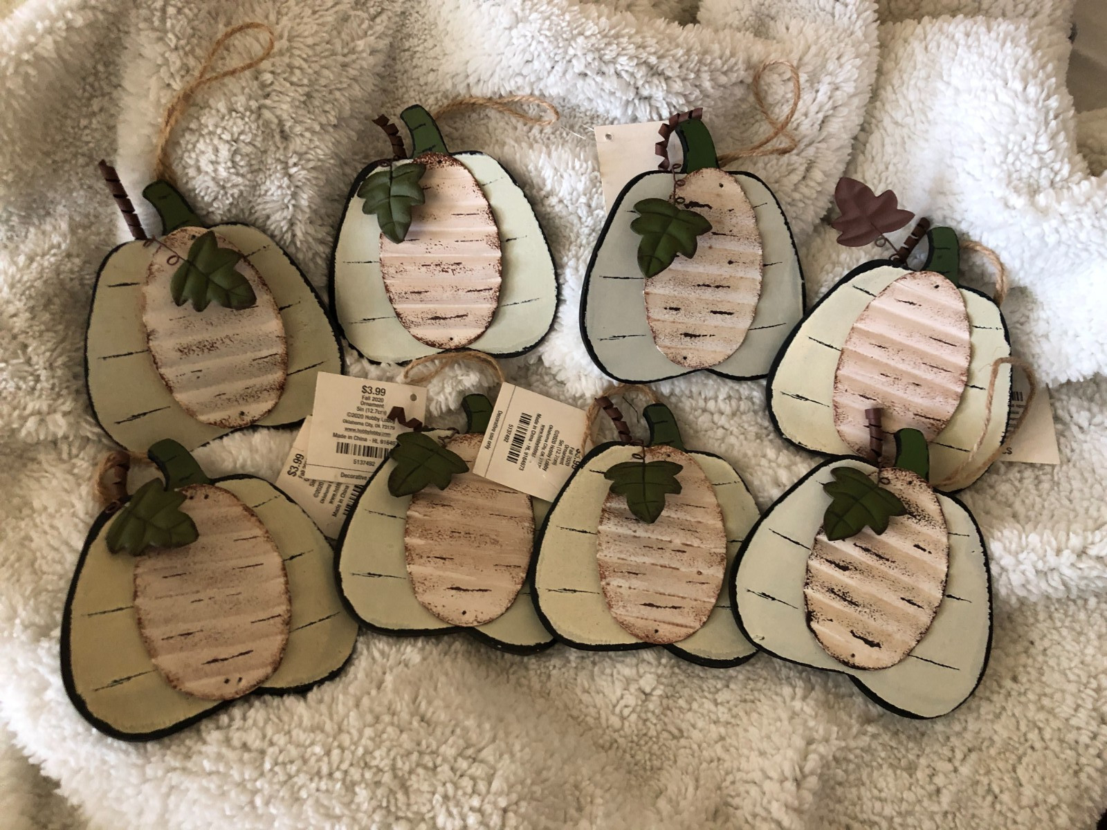 NEW Lot of 8 Ivory Pumpkin Ornaments from Hobby Lobby