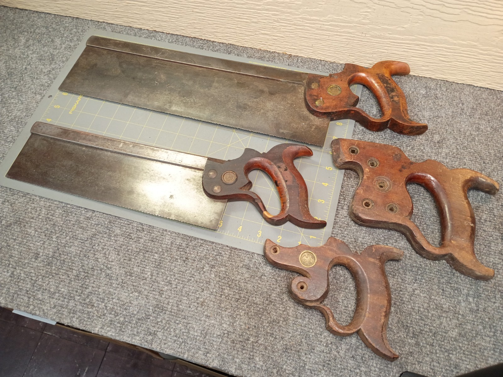 Lot Old ANTIQUE Tenon SAW Back Saws Disston Two Handles barn find Vintage O4