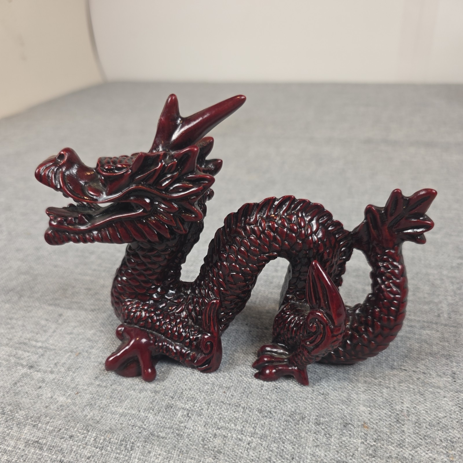 Vintage Chinese Feng Shui Dragon Pearl Red Resin Good Luck Wealth 6