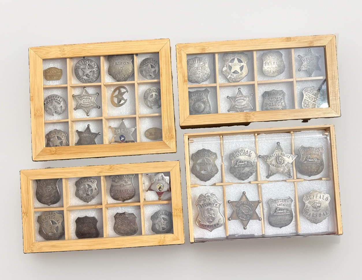 Vintage Old Western Replica Badge Lot Of 36 Comes With Display Boxes