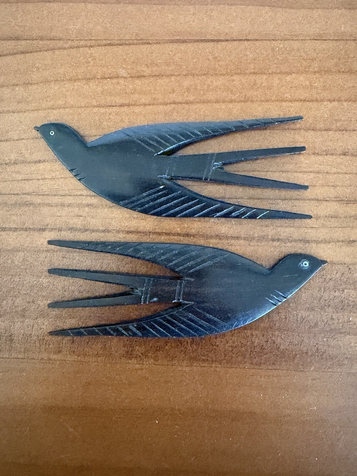 Vintage African Hand carved Bird Hair Combs Set Of Dark Ebony Wood About 4\