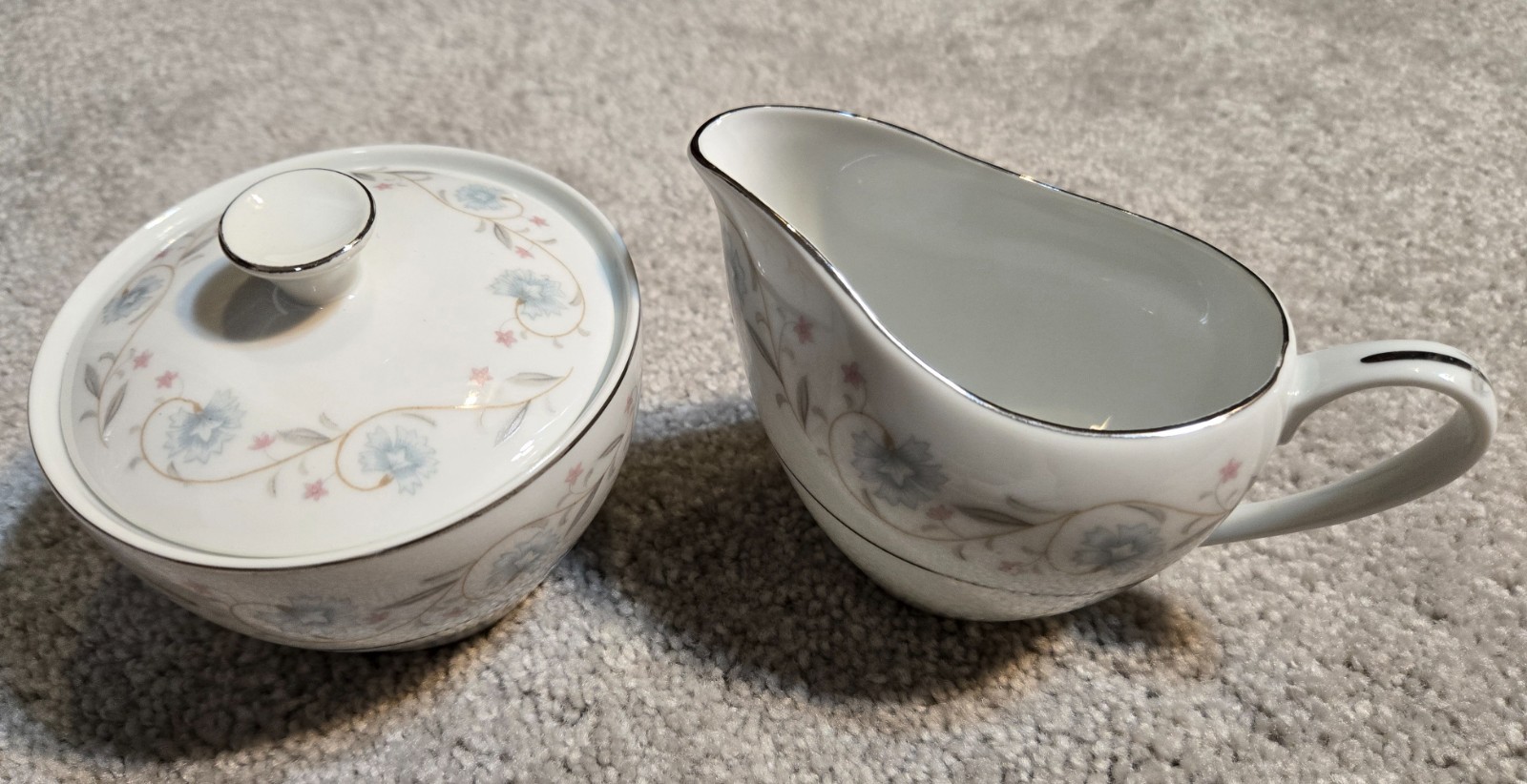 Vintage English Garden Sugar Bowl, Creamer Set Fine China Japan 1221