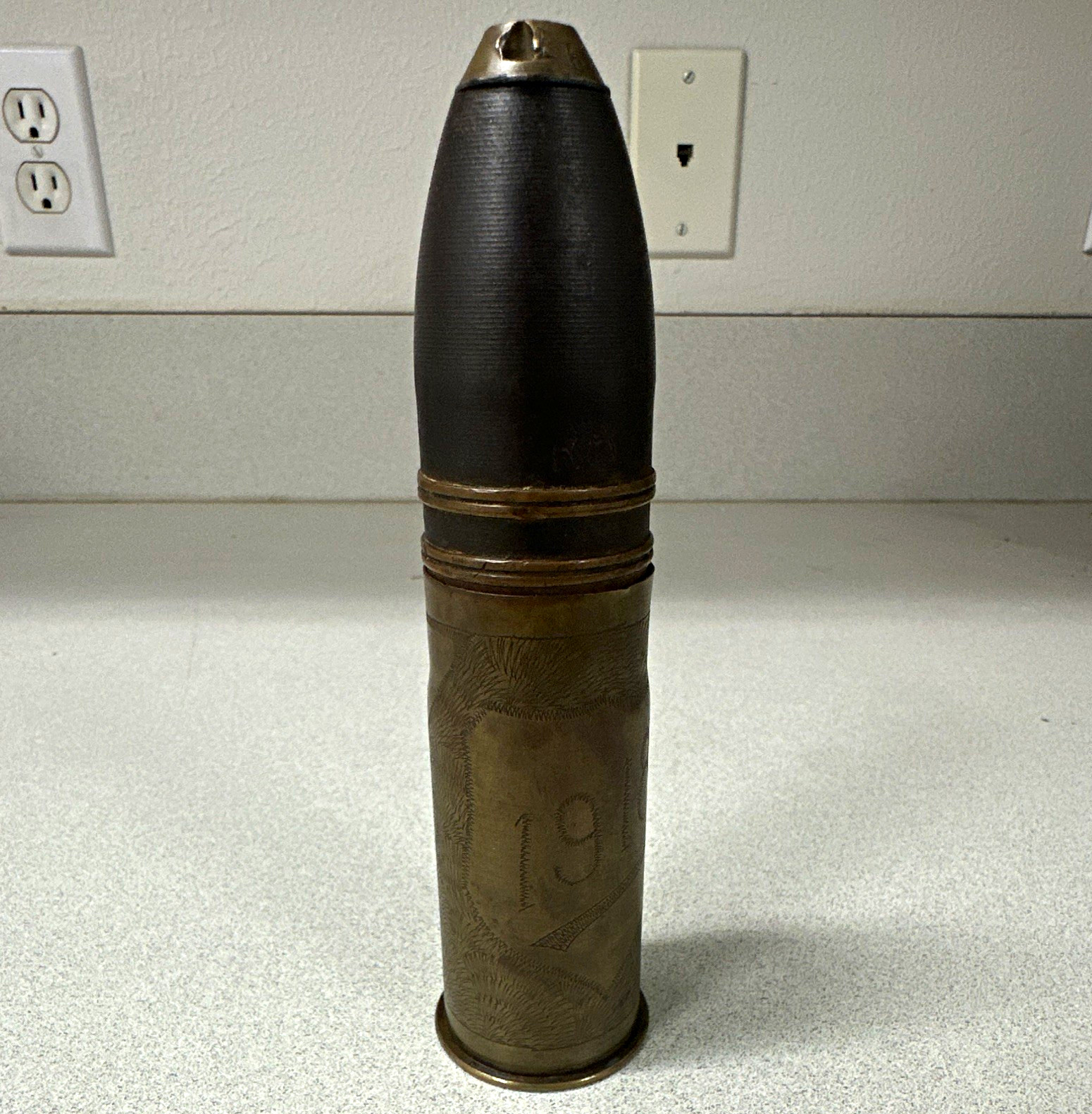 Vintage WW1 WW2 Brass Artillery Shell Case Trench Art Militaria 1918 Verdun