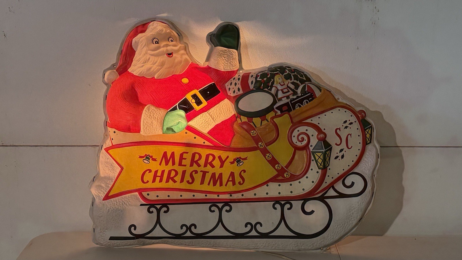 Vintage NOMA Flat Back Santa Claus In Sleigh 31” By 28”