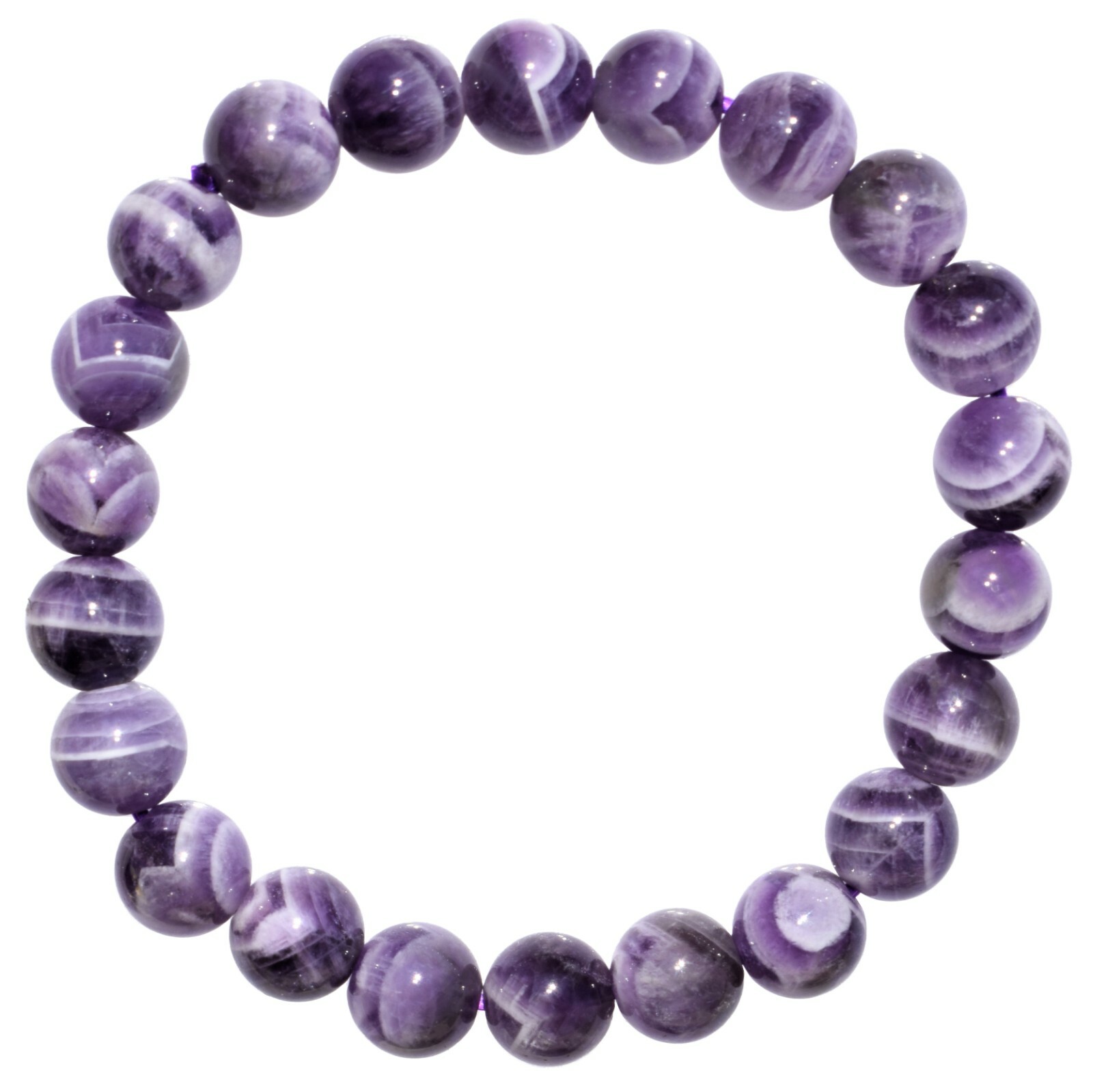 CHARGED Chevron Amethyst Crystal 8mm Bead Stretchy Bracelet + Selenite Heart