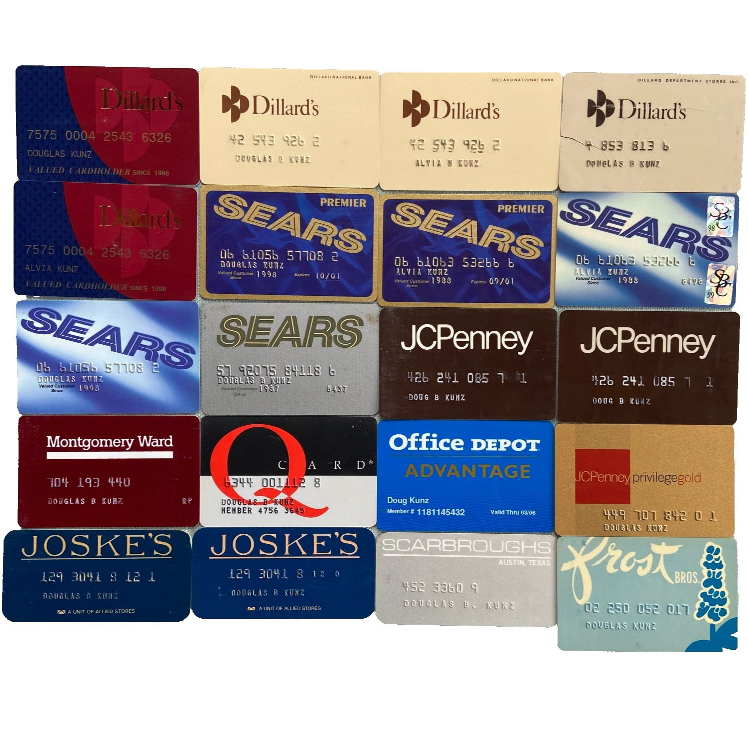 Expired Store Card Dillards Sears JCPenney Joskes Office Depot Montgomery Ward Q