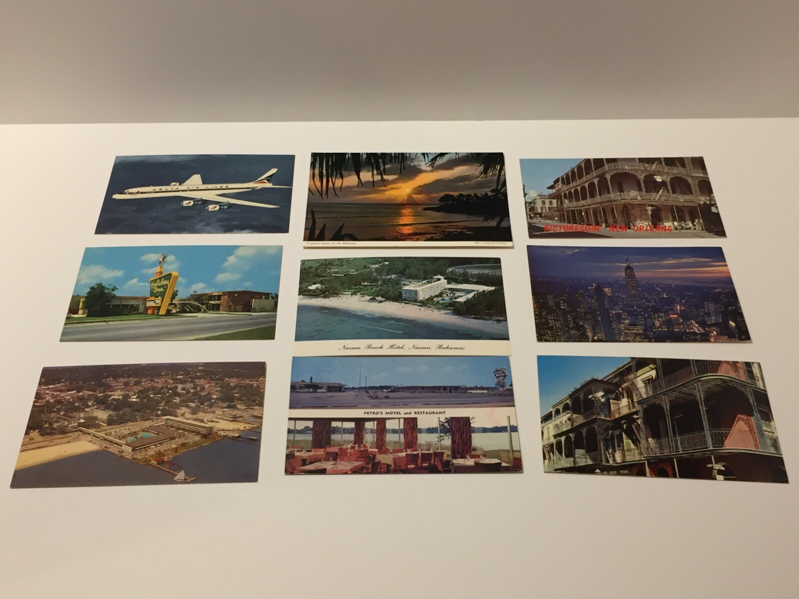 9 Vintage Postcards Indiana New Orleans Bahamas New York Delta Jet Buena Vista