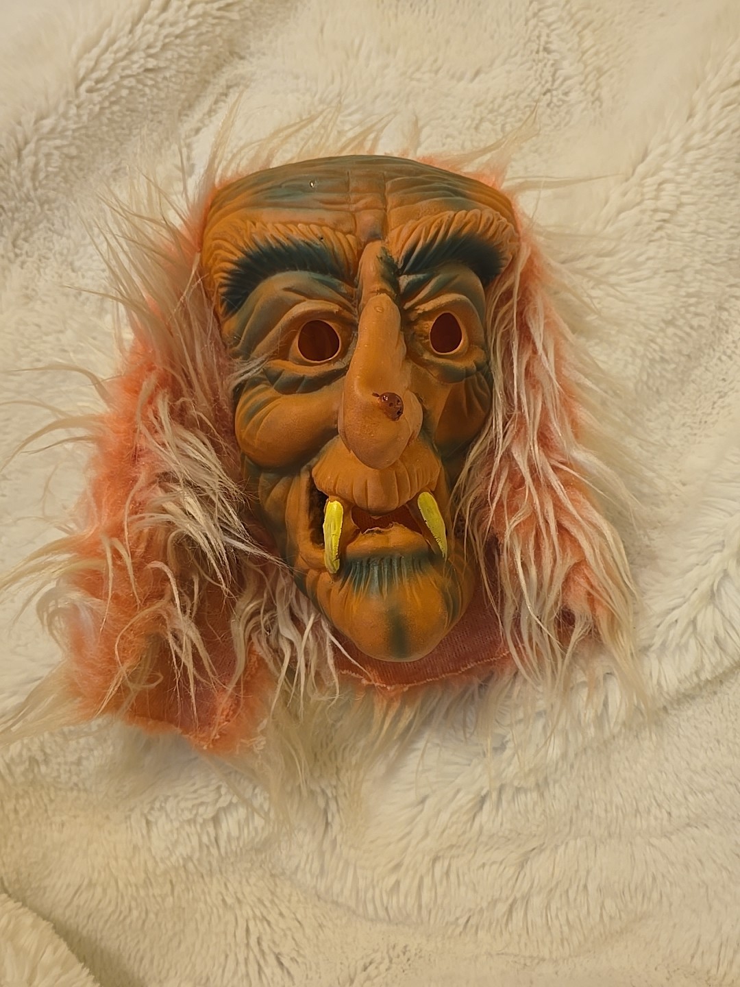 VTG Topstone Latex Halloween Mask Witch Old Man Woman Hair Boil Nose Green Teeth