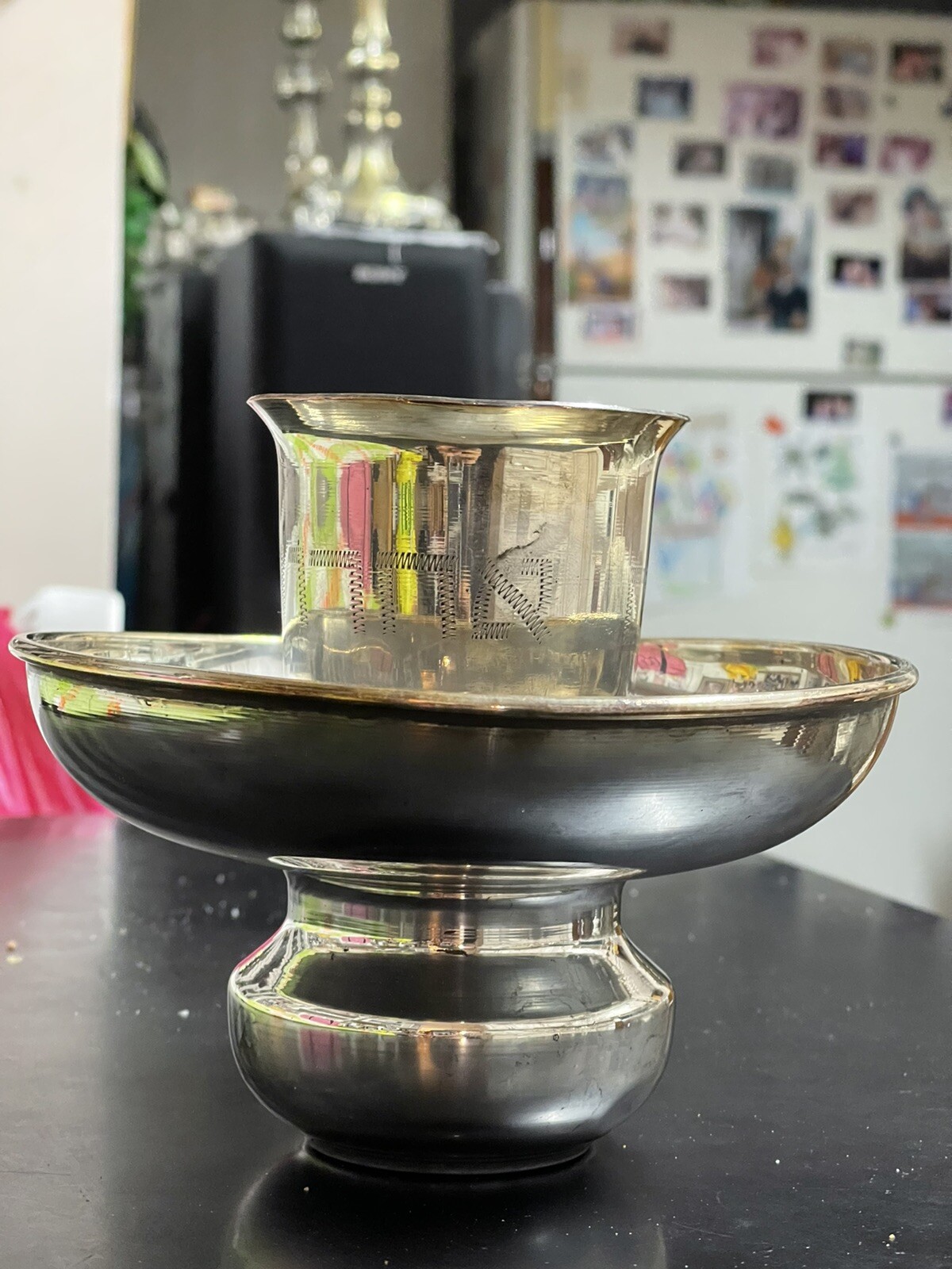 Vintage silver plated MAYIM AHARONIM washing hand cup made in Israel Last Waters