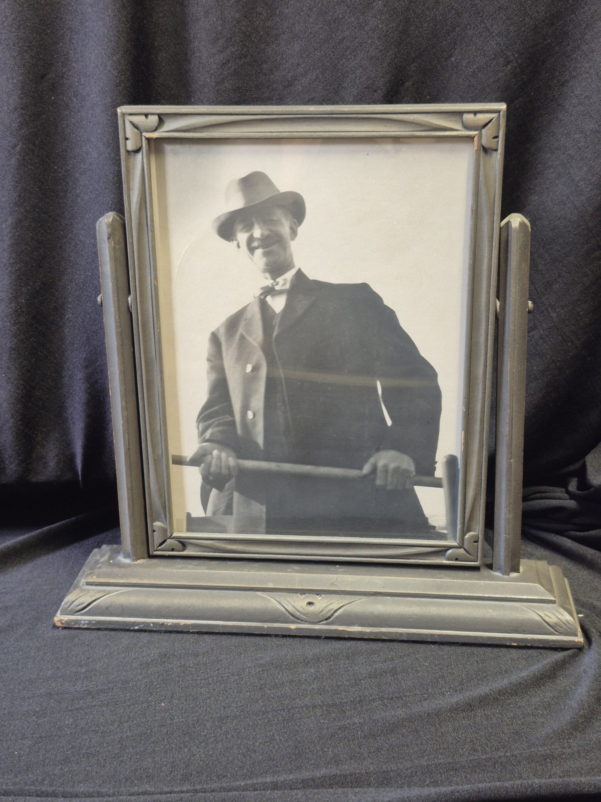 Antique 1930s Art Deco Swing Tilt Picture Frame Silver Gray Wood Original Photo