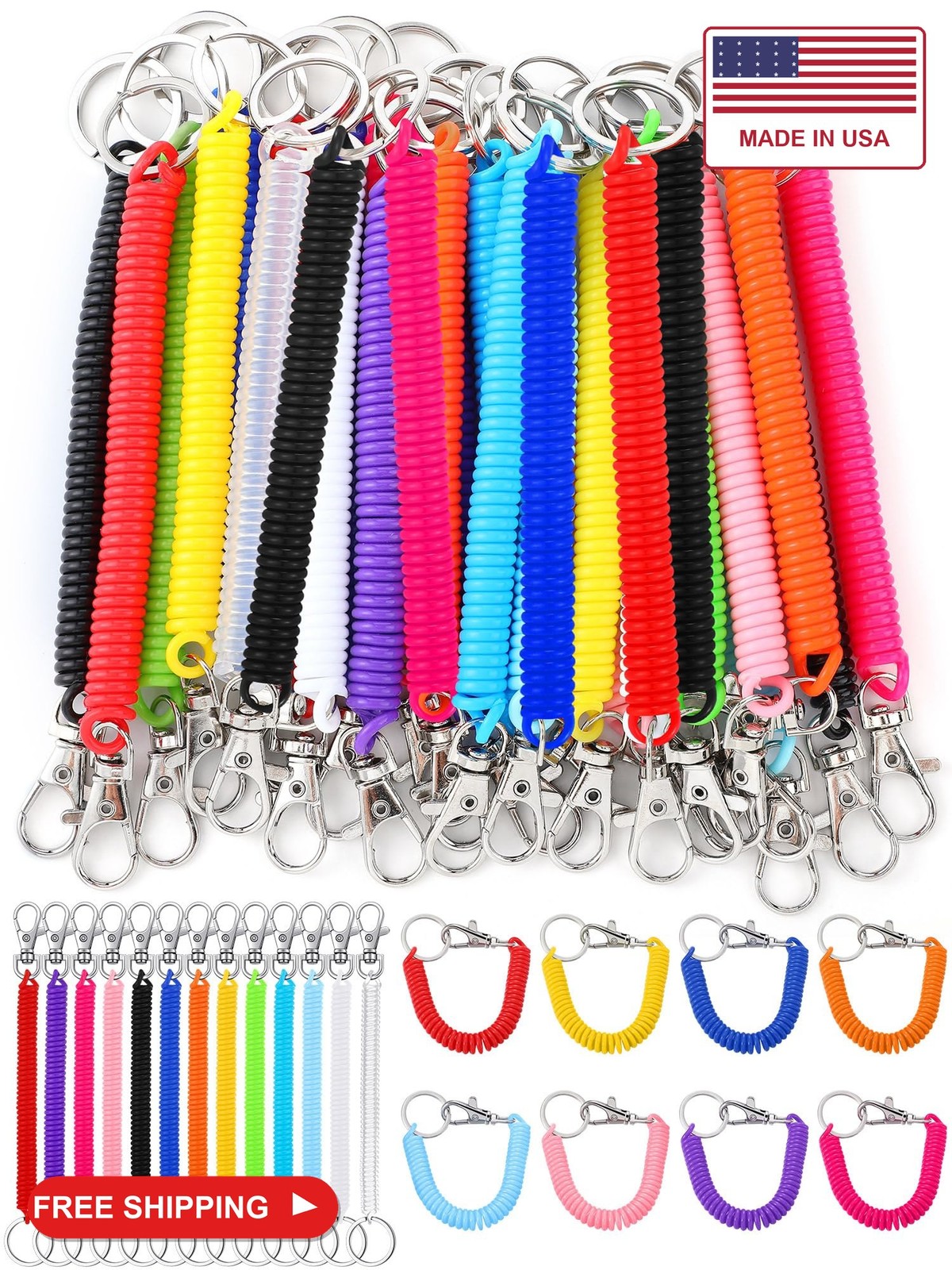 Fiada 50/100 Pcs Retractable Spring Coil Keychain Bulk,Colorful,50 Pcs Fiada 50/100 Pcs Retractable Spring Coil Keychain Bulk,Colorful,50 Pcs